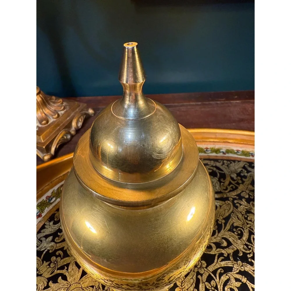 Vintage Brass Jar‎ with Lid: Mid-Century Urn-Style Vessel, Made in India